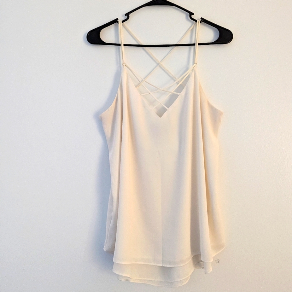 Express White Silky Strappy Criss-Cross Tank Top - Flowy & Bridal Chic - Picture 1 of 6